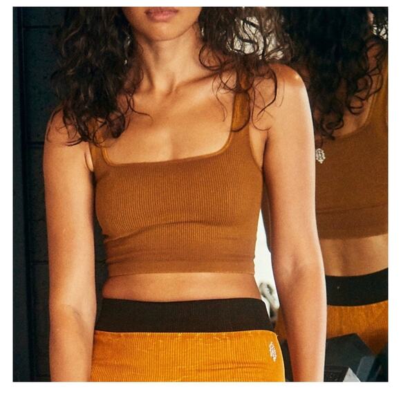Free People Movement Happiness Runs Square Neck Crop M/L In Copper - Picture 1 of 9